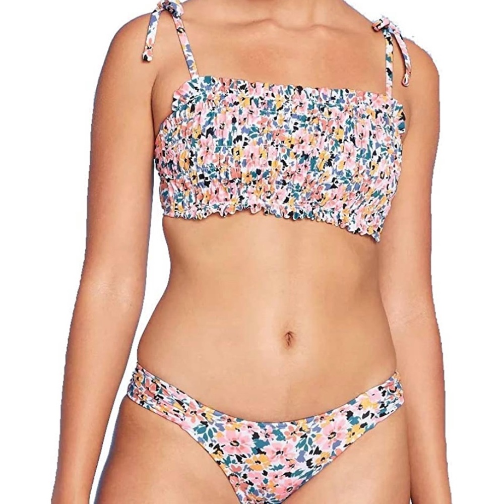 Xhilaration Smocked Bandeau Bikini Top - Floral Print